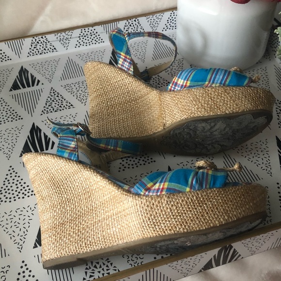 Xhileration Aqua plaid platform sandals Sz 5.5 - Picture 5 of 6